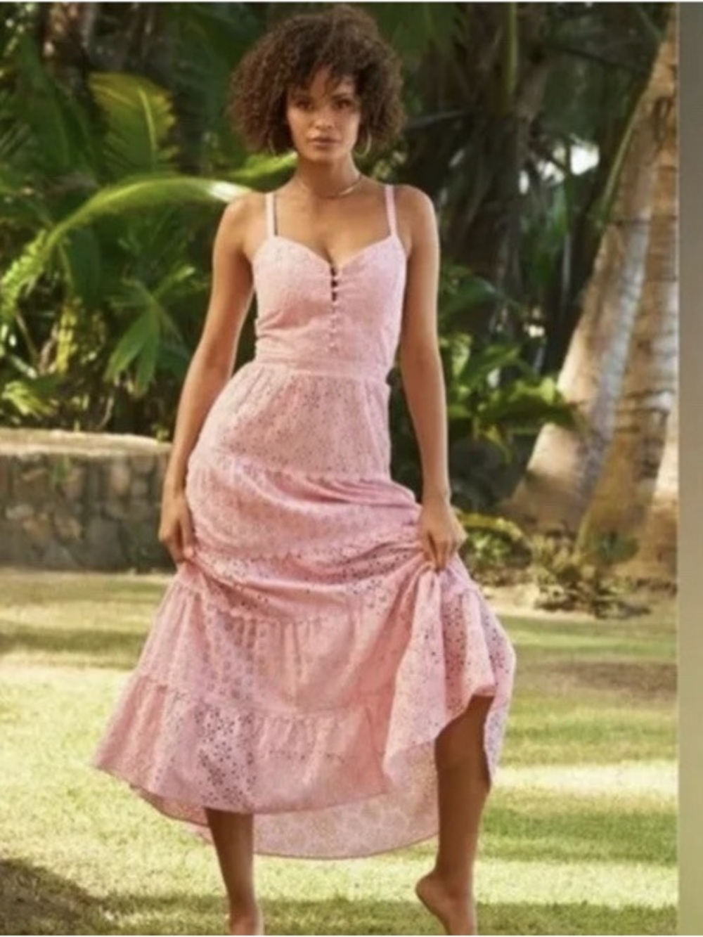 Boston Proper pink Eyelet Tiered Sundress